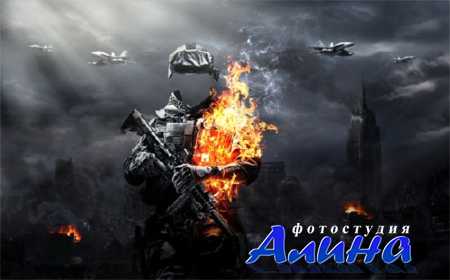 Шаблон для фото - Военный с оружием